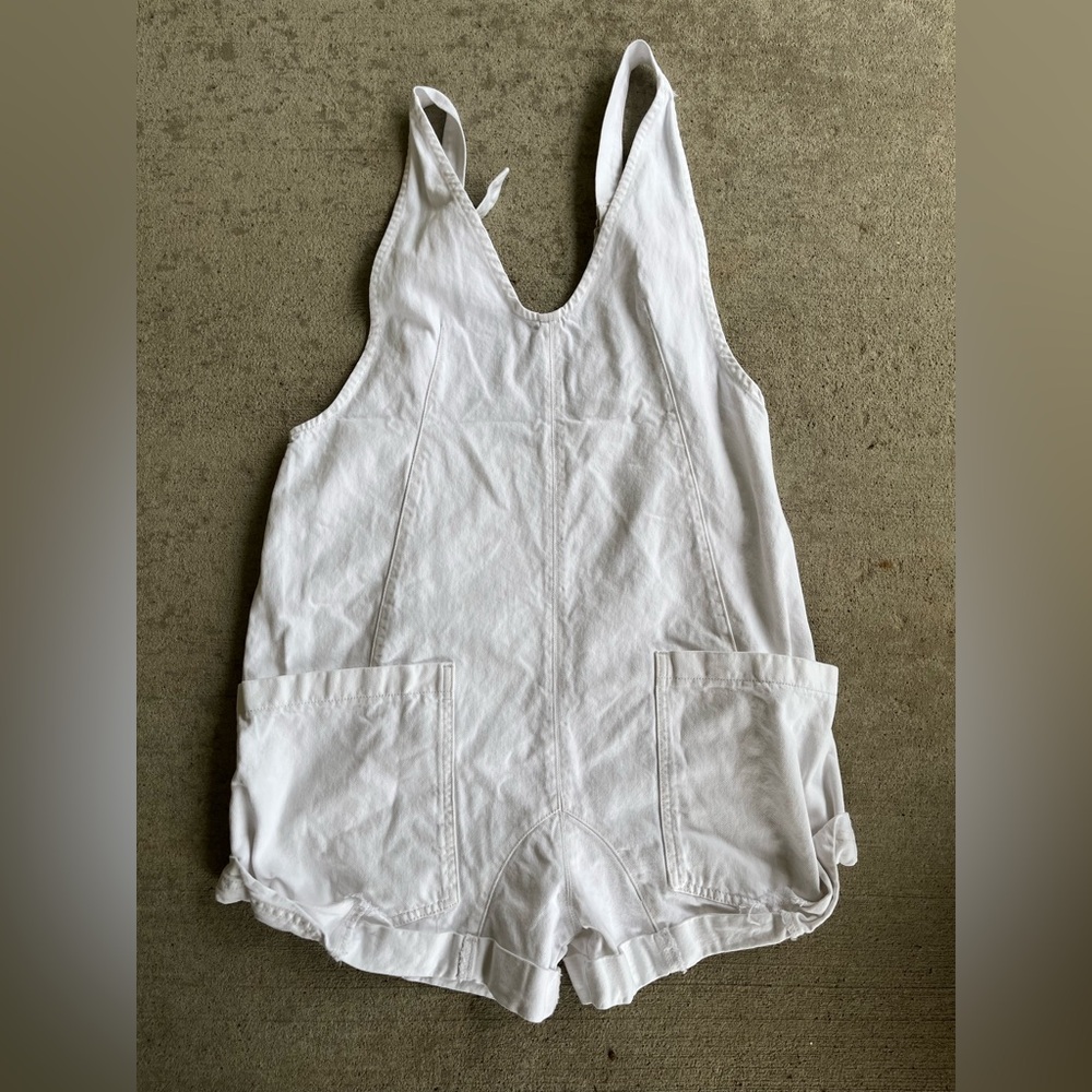 We the free high roller denim short onesie romper white